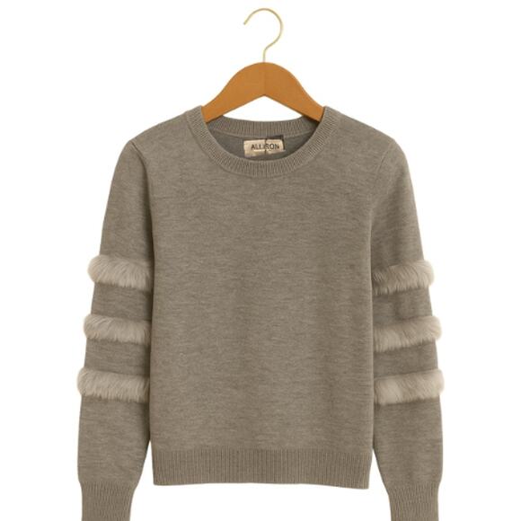 Allison New York Faux Fur Trim Sweater in Heather Gray – NWT Size Large - Picture 5 of 5